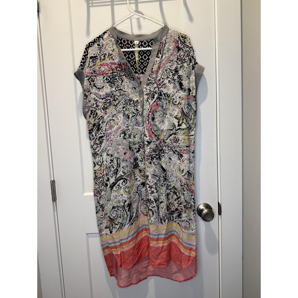 Uncle Frank Paisley Tunic Dress Multicolor V Neck Boho Shift Small Button Down